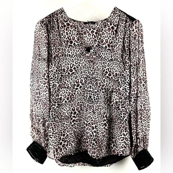 Hale Bob Faded Pink Leopard Chiffon V-Neck Blouse - Picture 1 of 13
